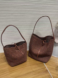 Woven Hollow Cowhide Leather Crossbody Handbag