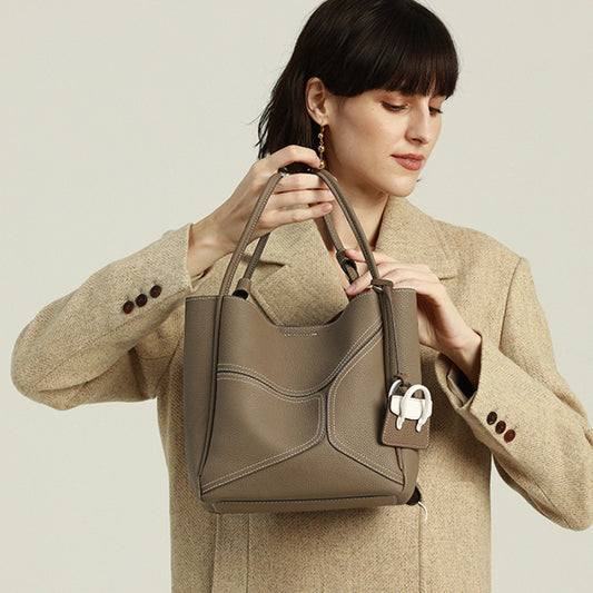 Aria Luxe large capacity cowhide leather crossbody tote bag