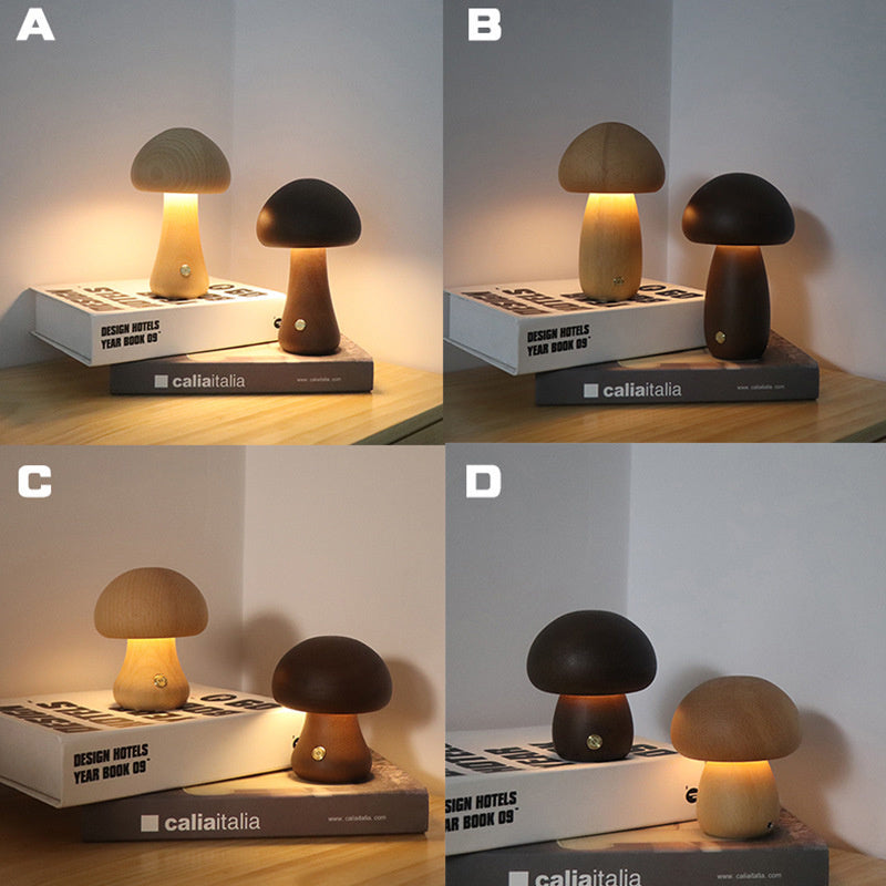 Wooden Mushroom Touch Lamp – LED Bedside Night Light for Bedroom & Home Décor