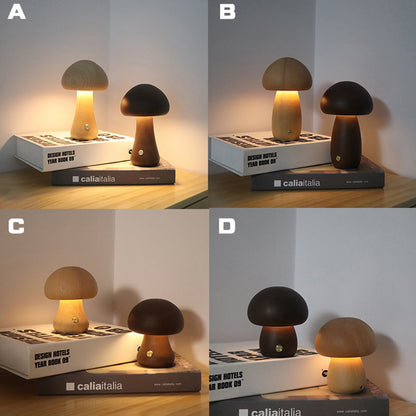 Wooden Mushroom Touch Lamp – LED Bedside Night Light for Bedroom & Home Décor