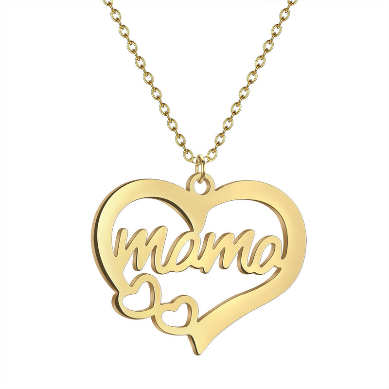 Mama Hollow Heart Pendant Necklace