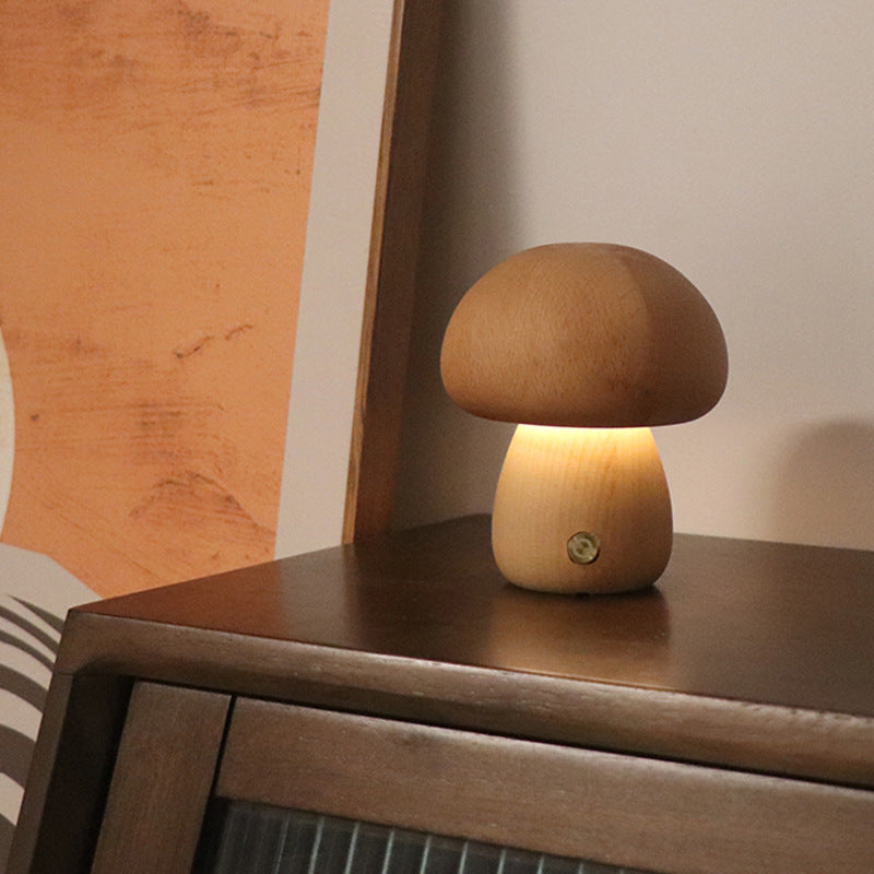 Wooden Mushroom Touch Lamp – LED Bedside Night Light for Bedroom & Home Décor