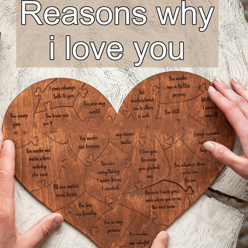 “Reasons Why I Love You” Wooden Heart Puzzle