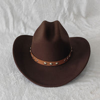 Western Cowboy Hat with Rivets and Curved Brim