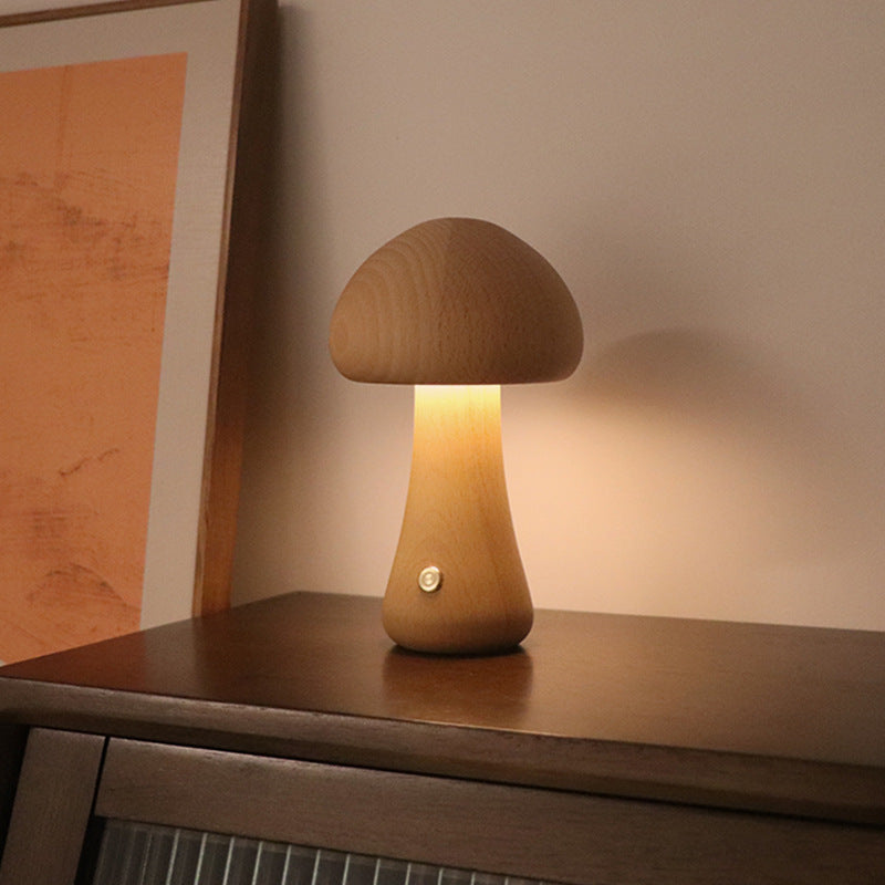 Wooden Mushroom Touch Lamp – LED Bedside Night Light for Bedroom & Home Décor