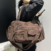 Zyra Cargo Large Y2K Suede Tote Bag – Coffee