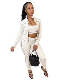Women's 3-Piece Tracksuit Set with Zipper & Thumb Holes