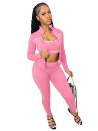 Women's 3-Piece Tracksuit Set with Zipper & Thumb Holes
